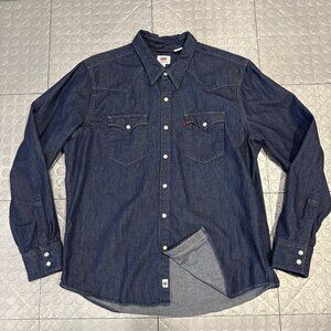 Levi’s Western Cone Mills Denim Pearl Snap Front Shirt Rinsed Raw Denim XL